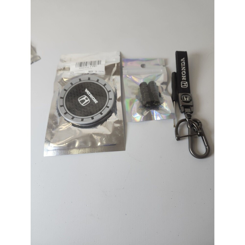 Honda Black Key Chain Valve Stem Covers And Cup Holder Protector
